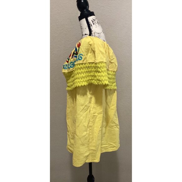 YZXDORWJ Off-Shoulder Embroidered Blouse W/Floral Design & Crochet Ruffle Trim - Picture 3 of 5